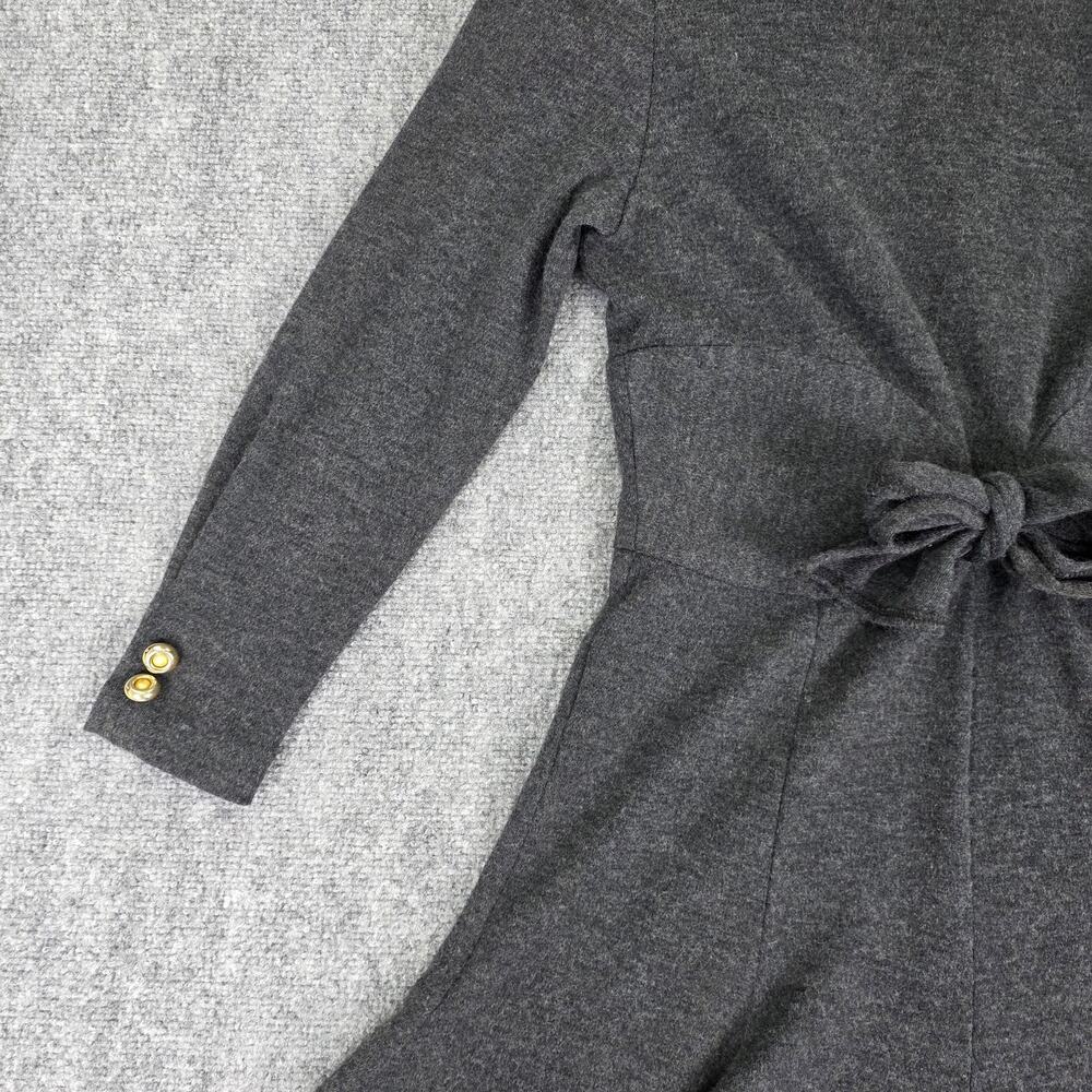 Vintage Kwai Dress Womens 14 Petite Gray Knit Fit & Flare Sweater Midi Bow USA - Picture 10 of 16